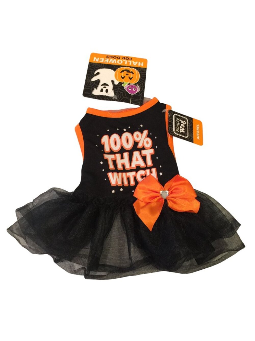 Simply Wag Dog Halloween 100% THAT WITCH XS Dress Black Orange